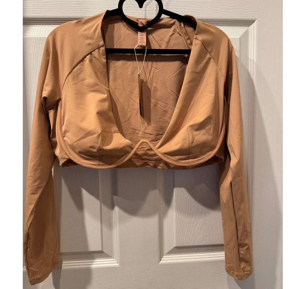 SKIMS Recycled Swim Long Sleeve Underwire Top / Color: Ochre /‎ 2X